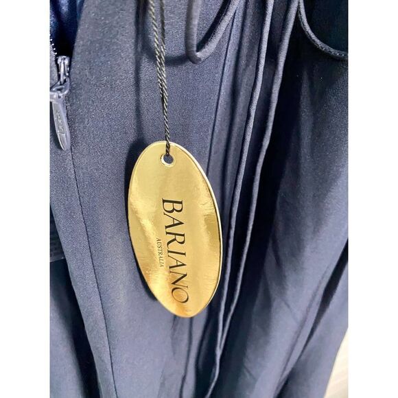 Bariano Navy Blue High-Neck Cross-Back Gown - Picture 10 of 10